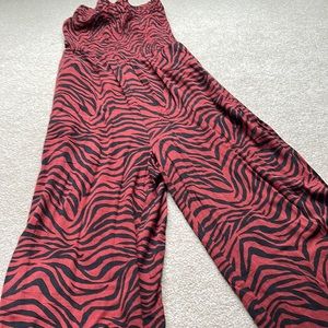 Loft Red and Black Animal Print Strapless Jumpsuit Size Medium